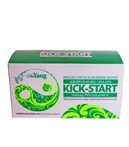 Kick-Start fr�n Scandinavian Healthcare. Kick-Start inneh�ller lika delar av kinesiskt gr�nt t� och bitar av ginsengrot. B�da h�ller h�gsta kvalitet och �r k�nda f�r att vara stimulerande och piggar upp.
