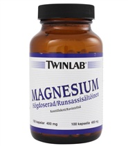 Magnesium fr�n Twinlab. Magnesium &auml;r en livsn&ouml;dv&auml;ndig mineral och viktig f&ouml;r energioms&auml;ttning, nervsystem, skelett och muskulatur.