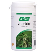 Urticalcin kalk fr�n A.Vogel. Tabletter med br�nn�ssla (Urtica dioca) och sp�r av mineralerna kalcium (Ca), kisel (Si) och natrium (Na).