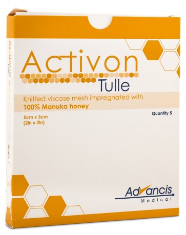 Miniatyrbild Activon Tulle Viskos Kompress med Manukahonung, 10-pack, 5 x 5 cm