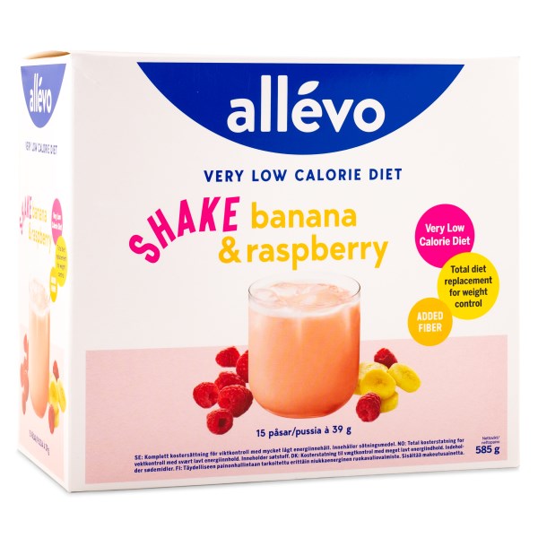 Allevo VLCD Shake , Banana & Raspberry, 15 portioner