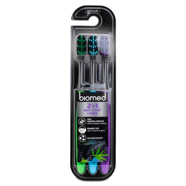 Biomed Charcoal Tandborste , 3-pack