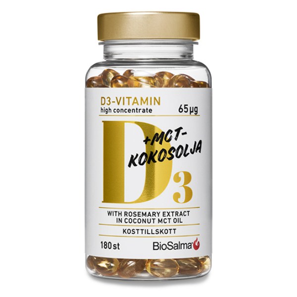 BioSalma D3-vitamin 65 ug MCT-kokosolja, 180 kaps