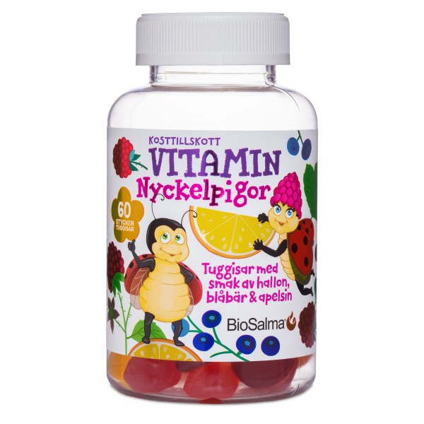 BioSalma Multivitamin Nyckelpiga, Hallon/Blåbär/Apelsin, 60 Gummies