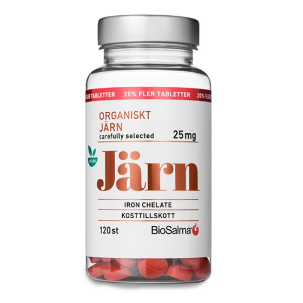 BioSalma Organiskt Järn 25mg Kelaterat, 120 tabl