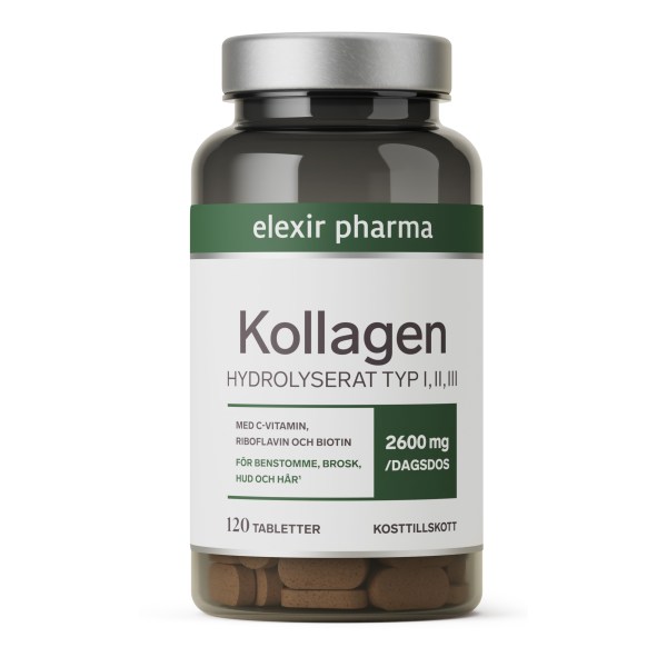 Elexir Pharma Kollagen Hydrolyserat Typ I,II,III, 120 tabl