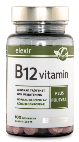 Miniatyrbild Elexir Pharma Vitamin B-12 Vegansk, 100 Sugtablett