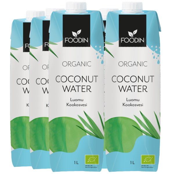 Foodin Coconut Water Organic 1L, Natural, 6-pack
