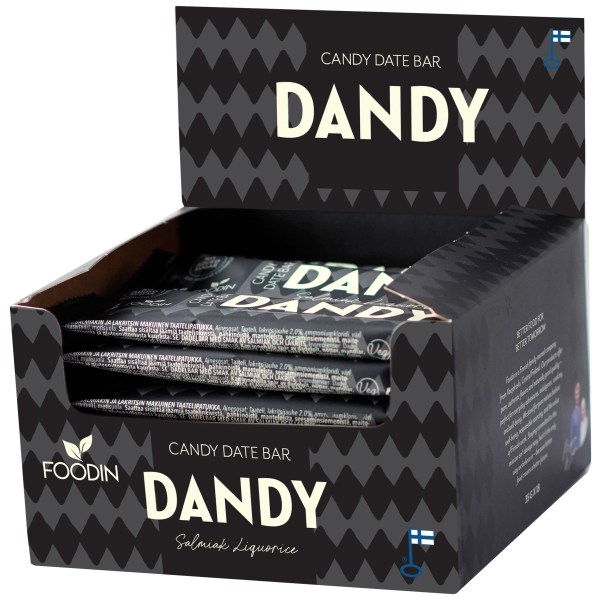 Foodin Dandy Candy Date Bar, Salmiak Liquorice, 18-pack