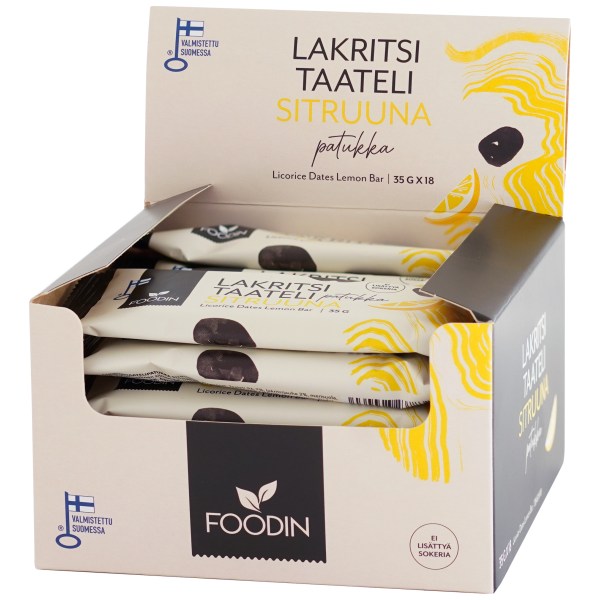 Foodin Licorice Date Bar, Lemon, 18-pack