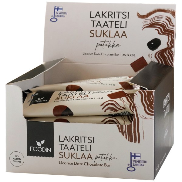 Foodin Licorice Date Bar, Chocolate, 18-pack