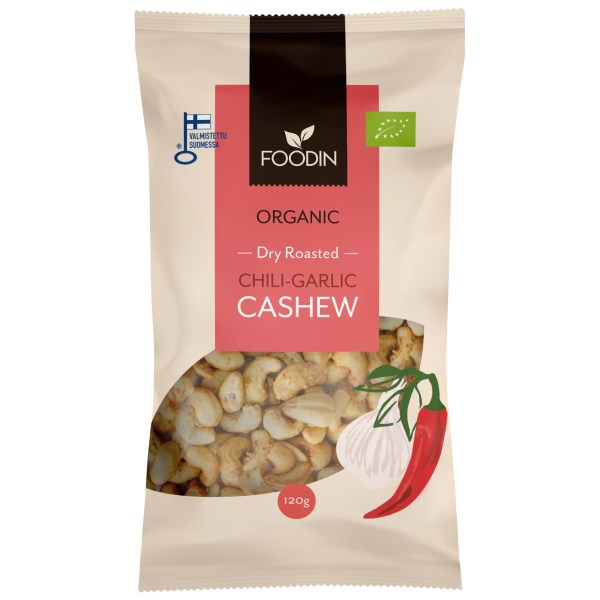 Foodin Organic Dry Roasted Cashews, Chili-Garlic, 120 g