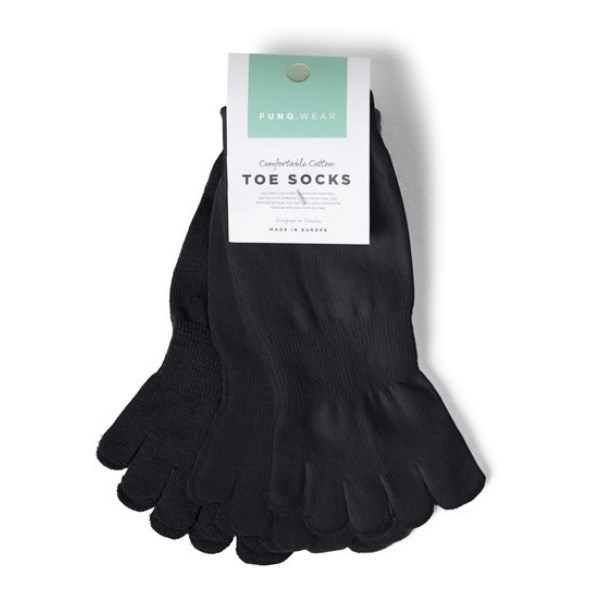 Funq Wear 3-pack Tåstrumpor Bomull Dam, 38-40, Svart