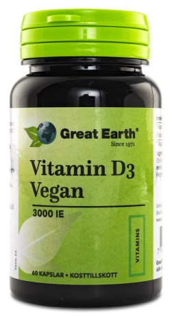 Miniatyrbild Great Earth Vitamin D3 Vegan 3000 IE, 60 kaps