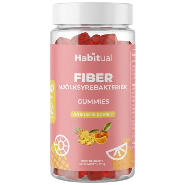 Habitual Fiber/Mjölksyrabakterie Gummies, Ananas & Apelsin, 60 Gummies