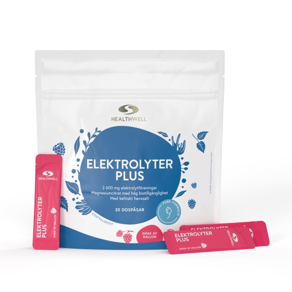 Healthwell Elektrolyter Plus, Hallon, 20-pack