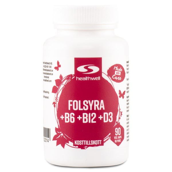 Healthwell Folsyra+B6+B12+D3, 90 kaps