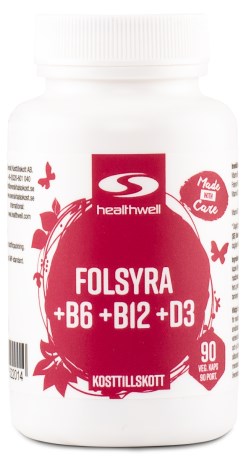 Miniatyrbild Healthwell Folsyra+B6+B12+D, 90 kaps