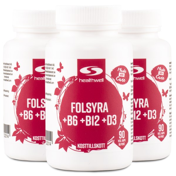 Healthwell Folsyra+B6+B12+D, 270 kaps