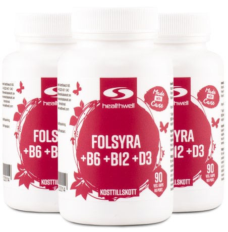 Miniatyrbild Healthwell Folsyra+B6+B12+D, 270 kaps