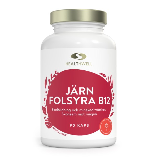 Healthwell Järn, Folsyra, B12, 90 kaps
