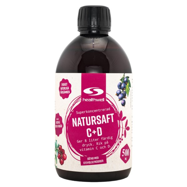 Healthwell Natursaft C+D Stevia, Lingon & Svarta vinbär, 500 ml