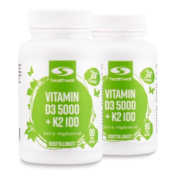Healthwell Vitamin D3 5000 + K2 100, 180 kaps