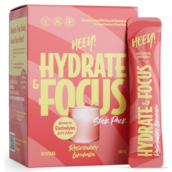 HEEY Hydrate + Focus Electrolytes Sticks, Raspberry Lemonade, 30 påsar