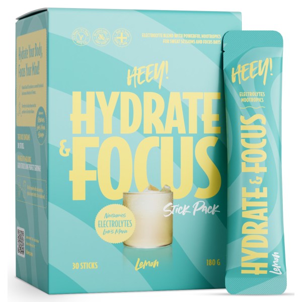 HEEY Hydrate + Focus Electrolytes Sticks, Lemon, 30 påsar