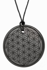 Miniatyrbild Kristallpunkten Shungitamulett Rund, 1 st, Flower of Life