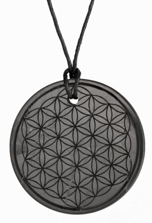 Miniatyrbild Kristallpunkten Shungitamulett Rund, 1 st, Flower of Life