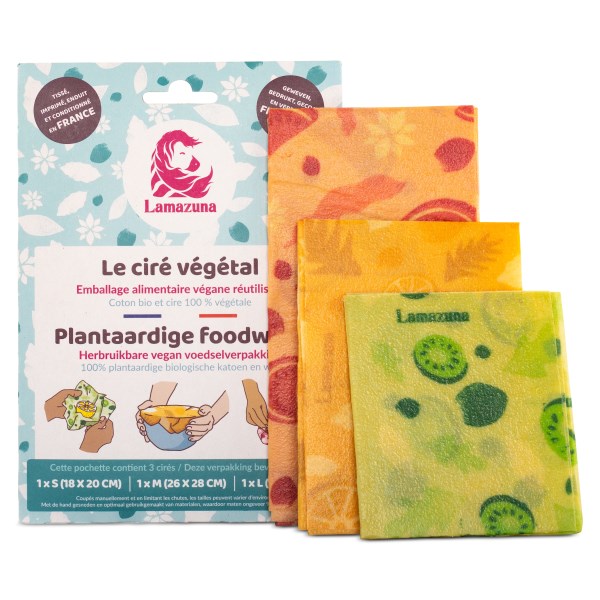 Lamazuna Very Vegan Wrap Reusable Plant-based Food Wrap 3-pack
