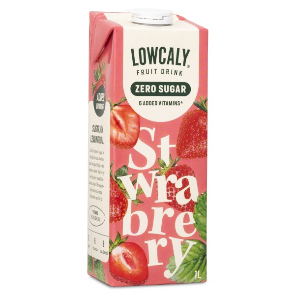Lowcaly Fruktdryck, Strawberry, 1 L