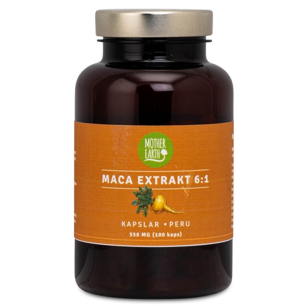 Burk med Mother Earth Macapulverextrakt 6:1, 500 mg, 100 kapslar