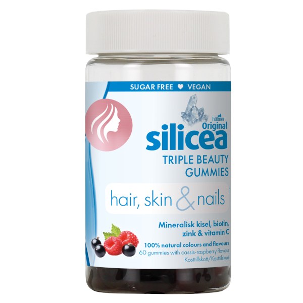 Original Silicea Triple Beauty Gummies Hair Skin Nails, Svartvinbär/Hallon, 60 Gummies