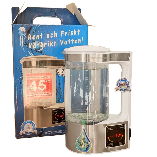 Quantum Energy H2 Hydrogen Water Can för Vätevatten 1.8 L, T10, Vit/Borstad Metall
