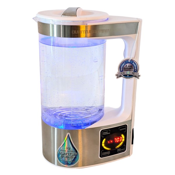 Quantum Energy H2 Hydrogen Water Can för Vätevatten 1.8 L, T10 Pro, Vit/Borstad Metall