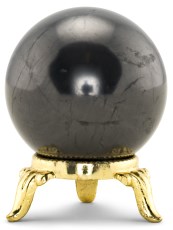 Miniatyrbild Kristallpunkten Shungitkula polerad i metallst�ll, 5 cm