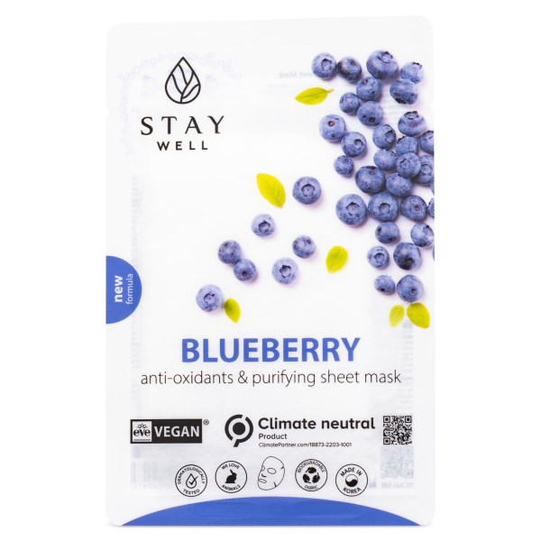 StayWell Vegan Sheet Mask, 1 st, Blueberry