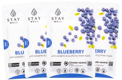 Miniatyrbild StayWell Vegan Sheet Mask, 4 -pack, Blueberry