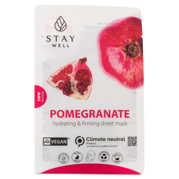 StayWell Vegan Sheet Mask, 1 st, Pomegranate