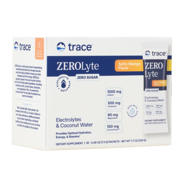 Trace Minerals ZEROlyte Electrolyte Drink Mix Salty, Mango, 30-pack