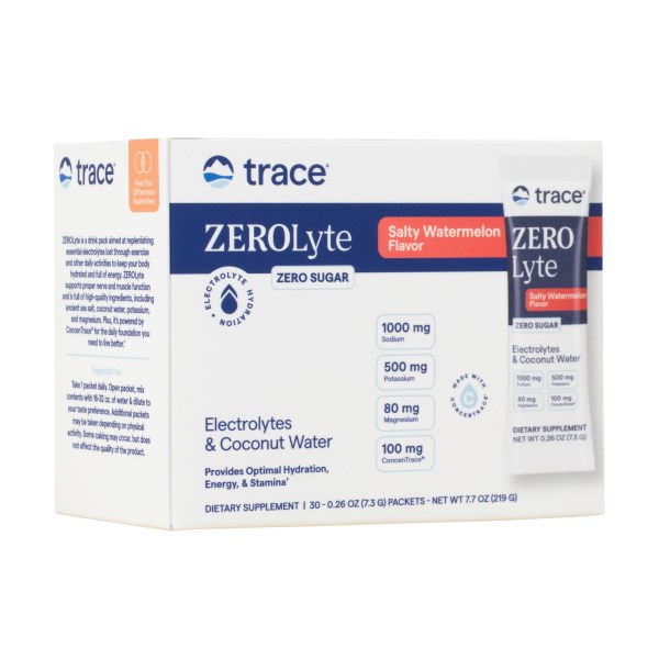 Trace Minerals ZEROlyte Electrolyte Drink Mix Salty, Watermelon, 30-pack