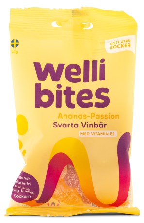 Miniatyrbild Wellibites Ananas-Passion & Svarta Vinbr, 70 g