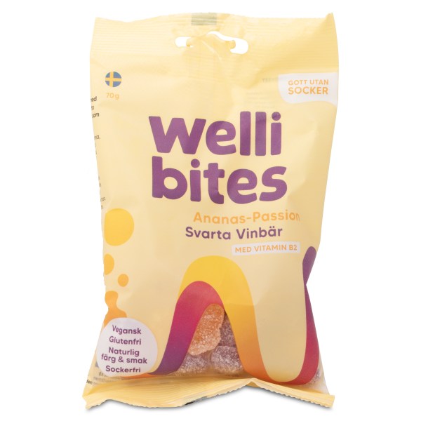 Wellibites Ananas-Passion & Svarta Vinbär, 70 g