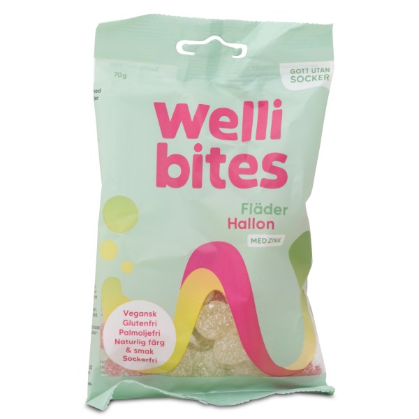 Wellibites Fläder & Hallon, 70 g