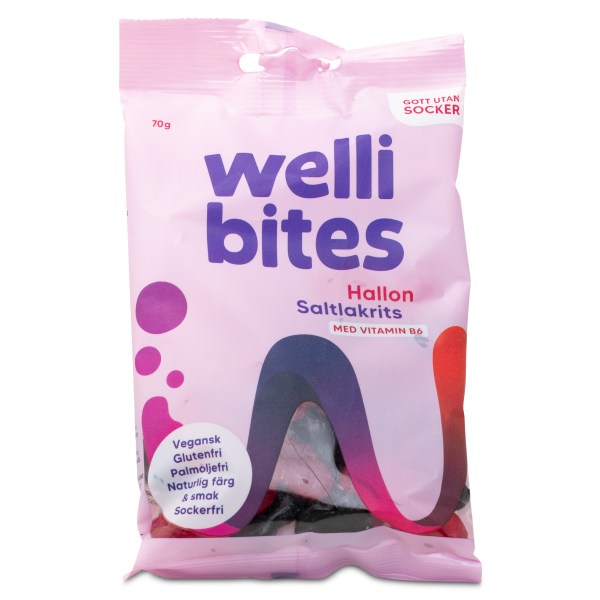 Wellibites Hallon & Saltlakrits, 70 g