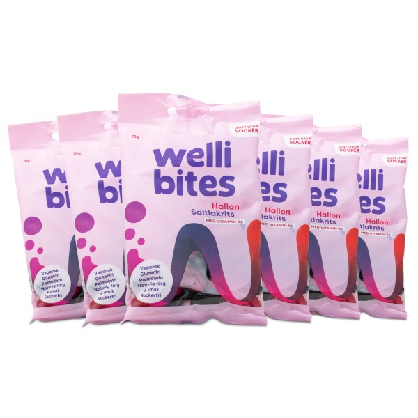 Wellibites Hallon & Saltlakrits, 6-pack