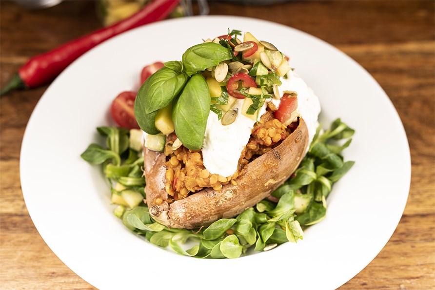 Bakad stpotatis med linsrra