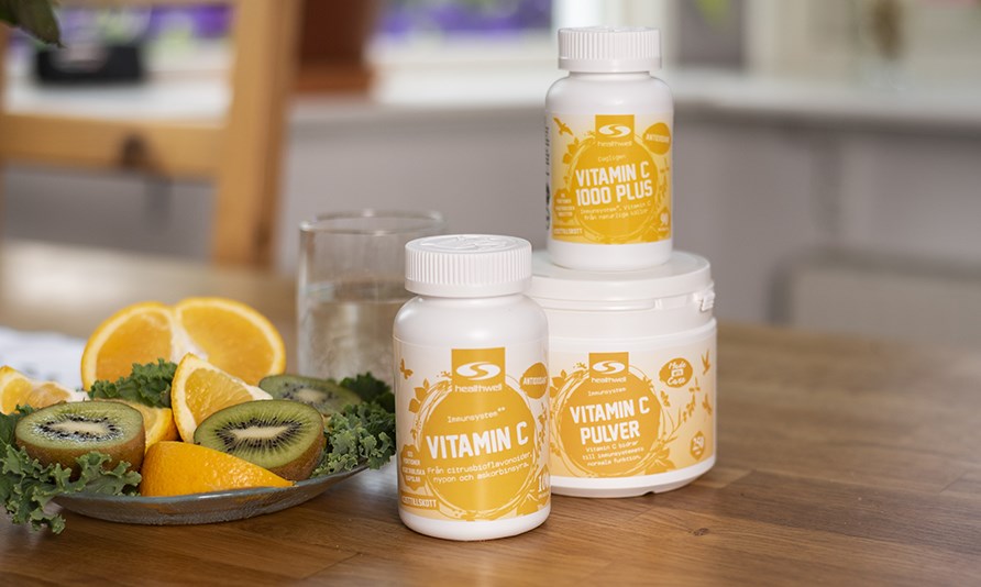 Vitamin C frn Healthwell finns i bde tablett och pulverform